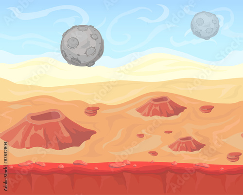 Fantasy seamless alien space landscape for game design, vector  background