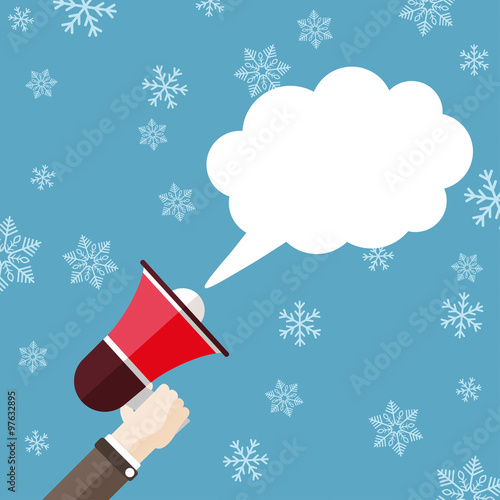 Flat Hand Bullhorn Speech Bubble Cloud Snowflakes