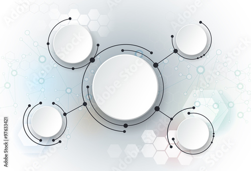 Abstract molecules - global social media communication technology concept with 3D paper label- integrated circles and space for your content, business, infographic template, network,web design 