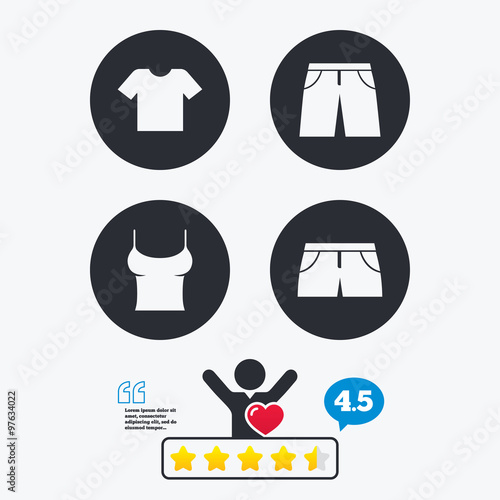 Clothes signs. T-shirt and pants with shorts.