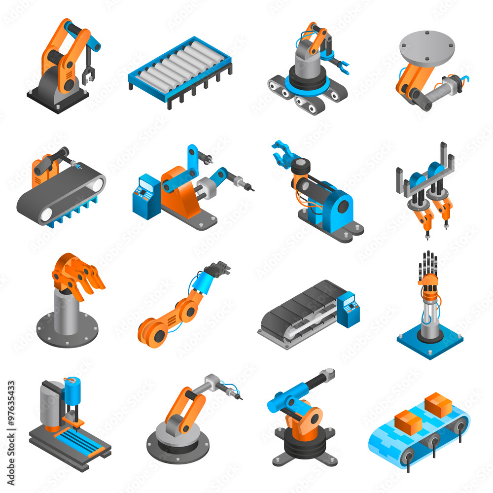 Industial robot isometric icons Industial robot isometric icons