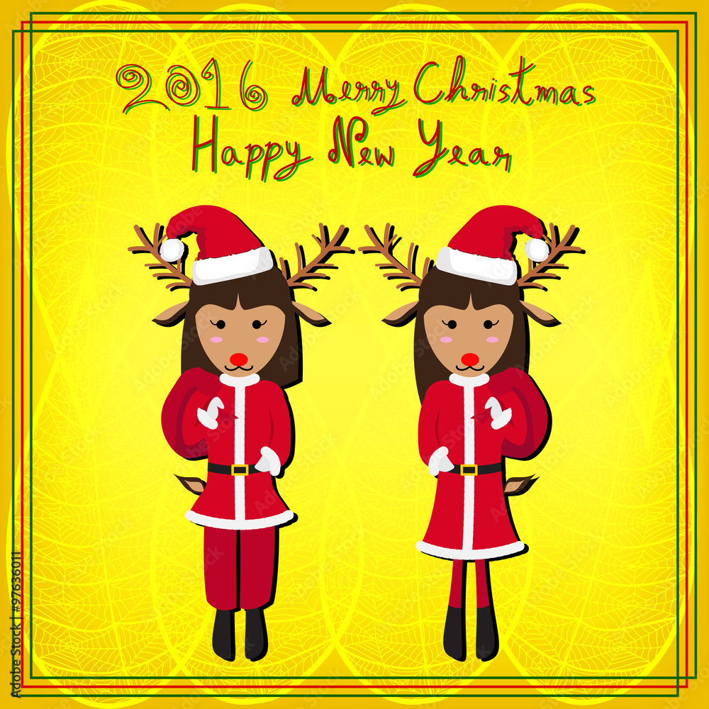 Merry Christmas Raindeer Santa Gold Background Vector Illustration Merry Christmas Raindeer Santa Gold Background Vector Illustration