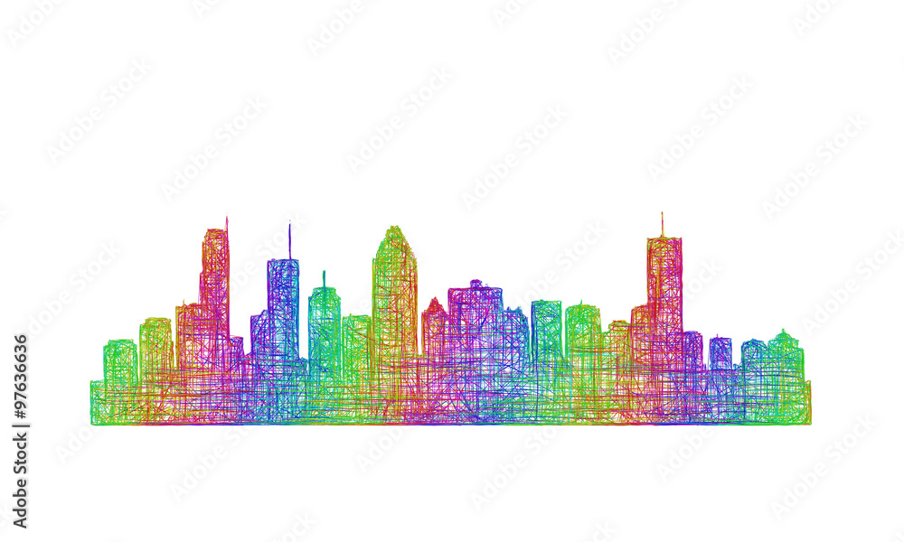 Montreal skyline silhouette - multicolor line art