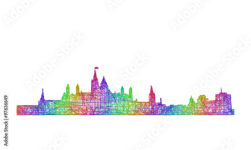 Ottawa skyline silhouette - multicolor line art