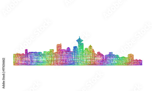 Vancouver skyline silhouette - multicolor line art
