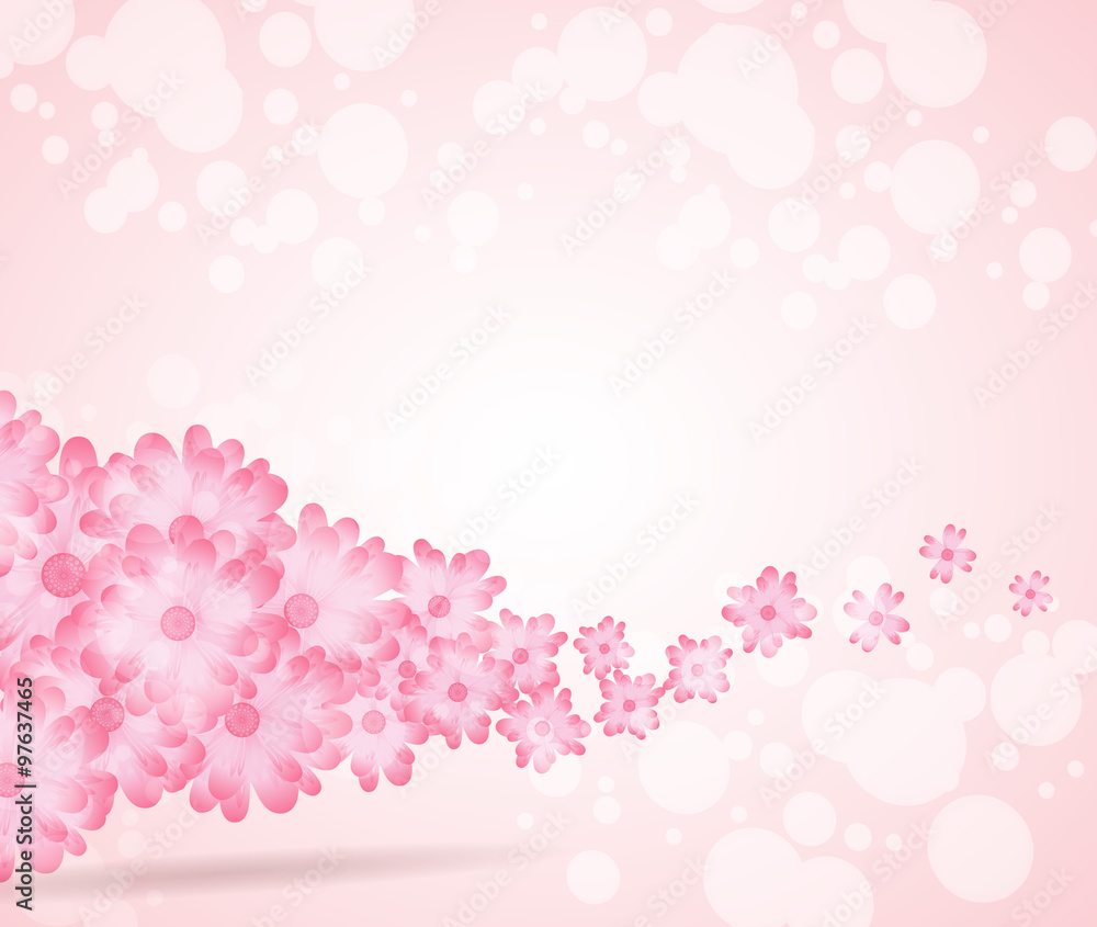 Soft pink flower bright wave from left side background