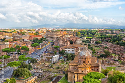 Canvas Print view of the Colosseum and the Roman Forum, the top view