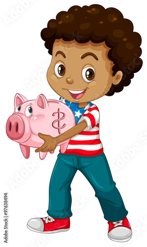 African american boy and piggy bank