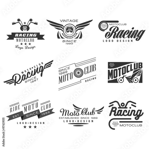 Vintage Motorcycle Labels, Badges, Text and Design Elements