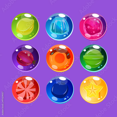 Bright Colorful Glossy Candies with Sparkles. Vector Illustration Set