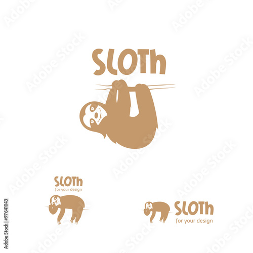 Cartoon sloth  logo. Vector image. Three options of  logo.