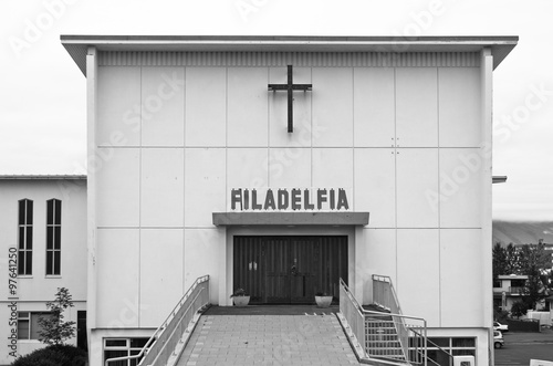 Filadelfia church with modern architecture at Reykjavik downtown