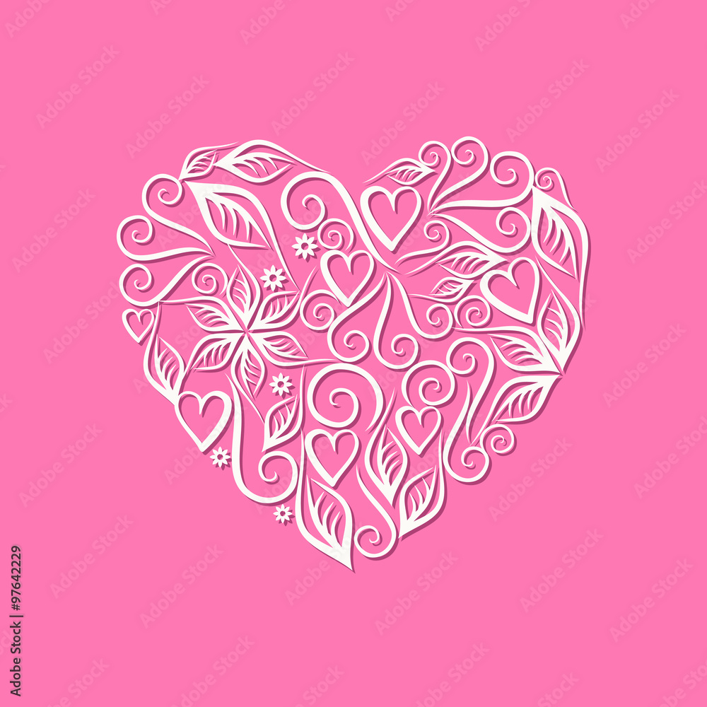 Vintage heart symbol of love valentine's day pink volumetric