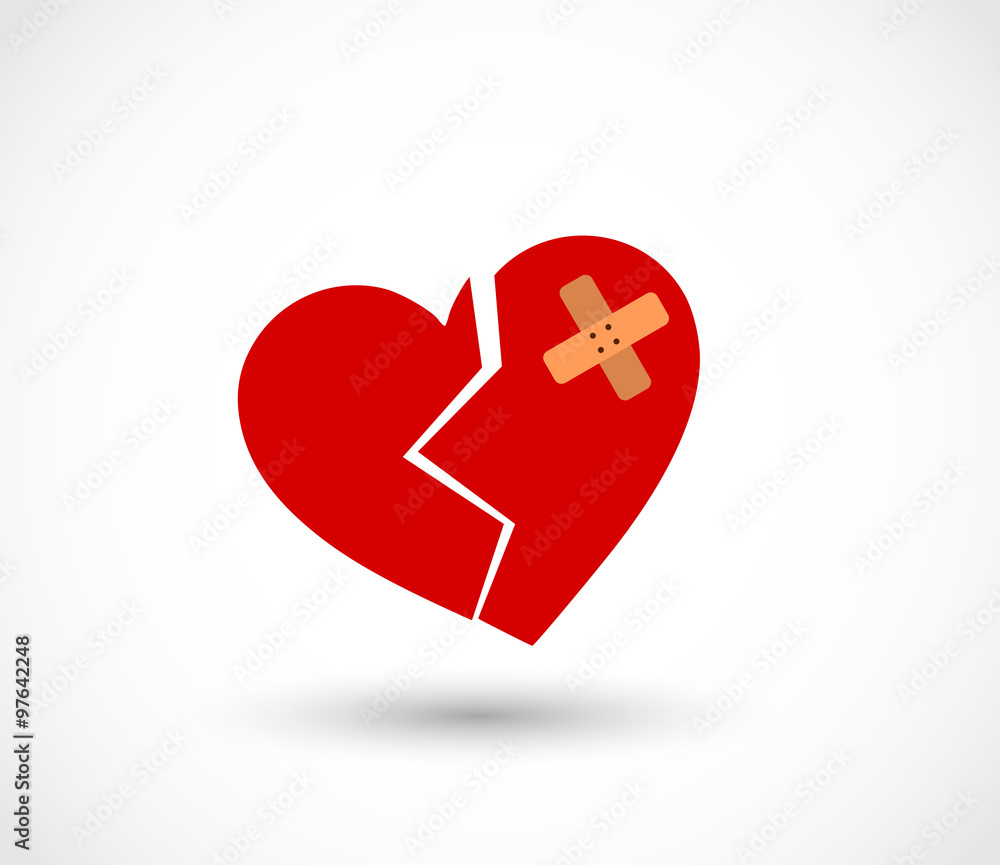 Broken heart with plaster vector Broken heart with plaster vector