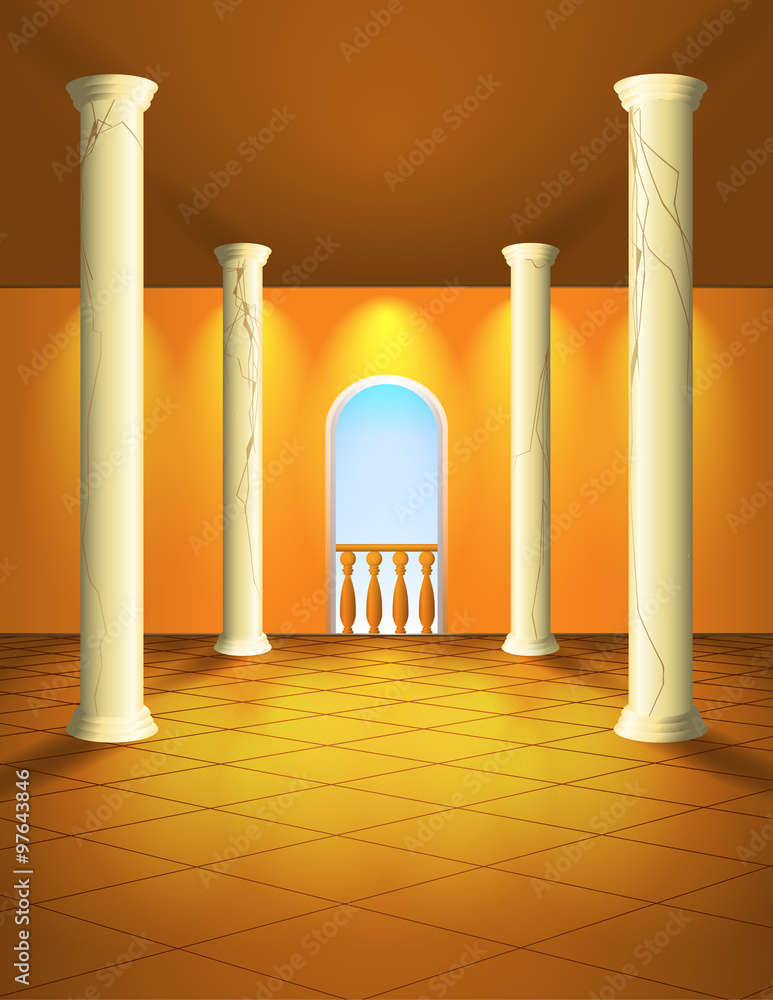 Hall with columns and balcony Hall with columns and balcony