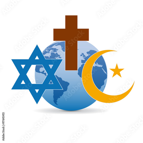 Peace and dialogue between religions. Christian symbols, jew and