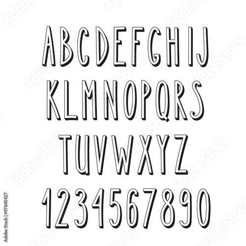 Doodle narrow alphabet, vector simple letters