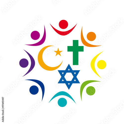 Peace and dialogue between religions. Christian symbols, jew and