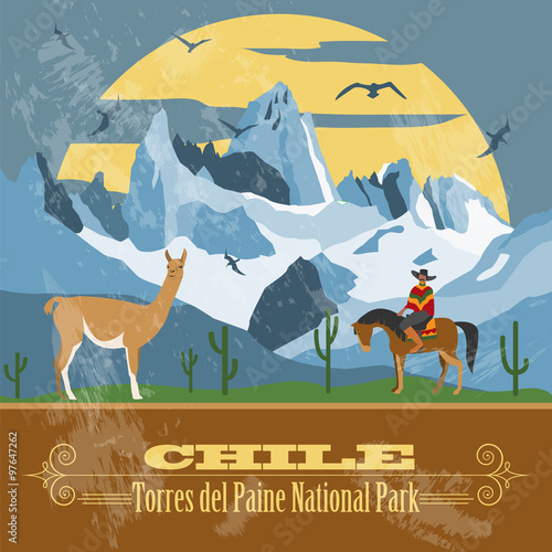 Chile landmarks. Retro styled image.