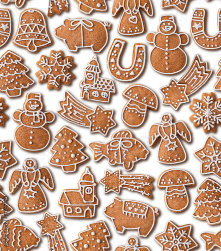 Seamless background with Christmas gingerbread cookies