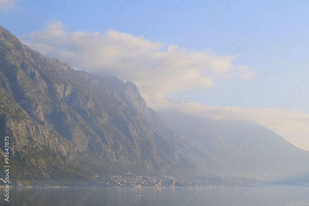 Landscape with the image of sea and mountains