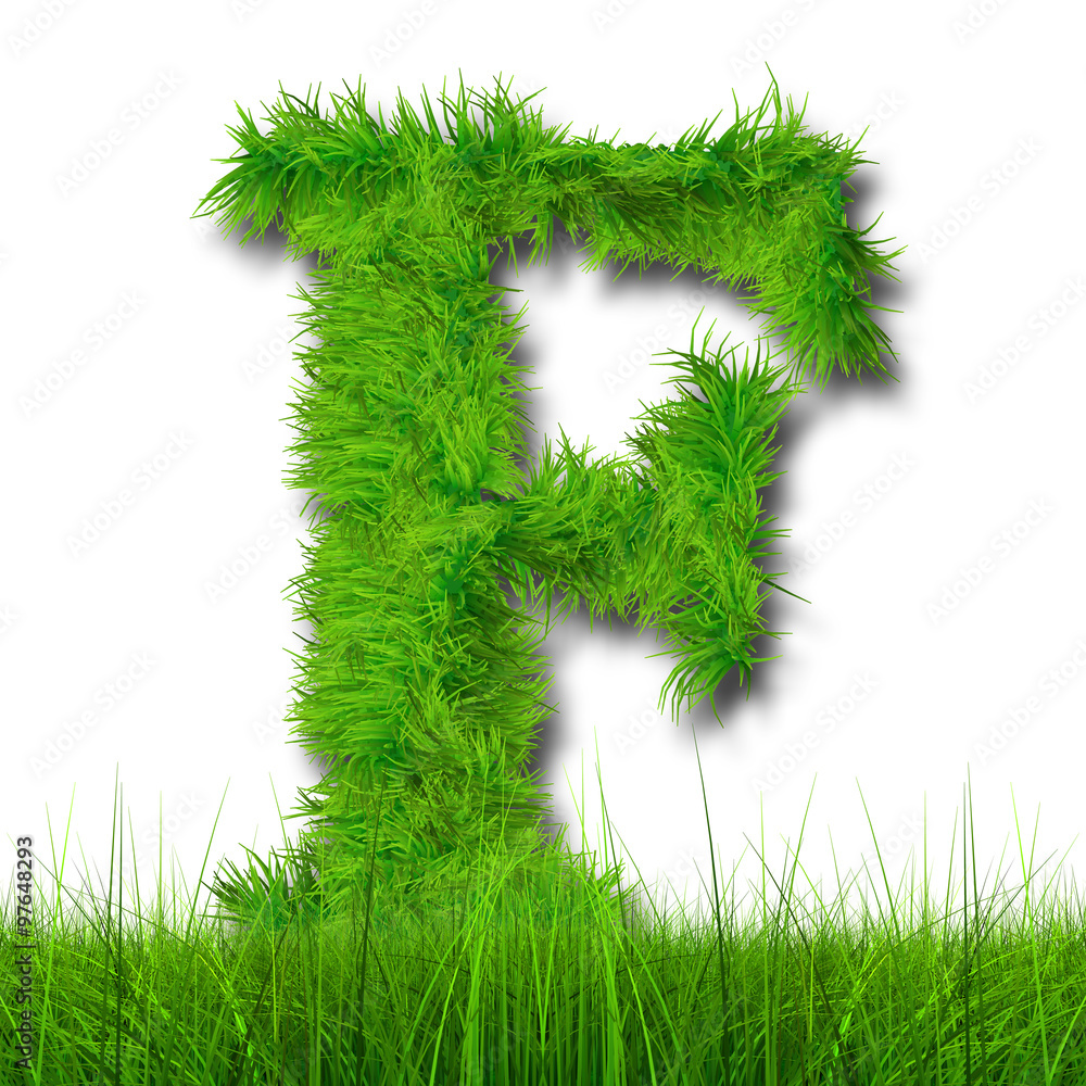 Conceptual green grass 3D font isoalted