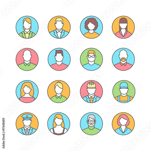 Line flat icons of people avatars profession
