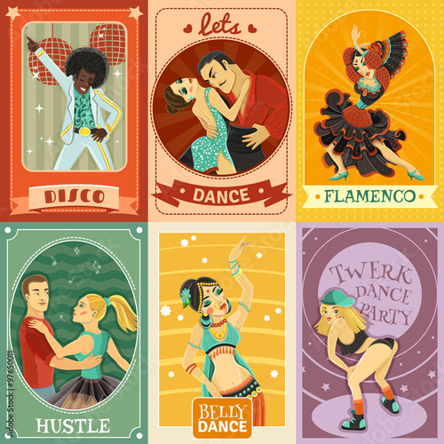Vintage Dance Flat Icons Composition Poster