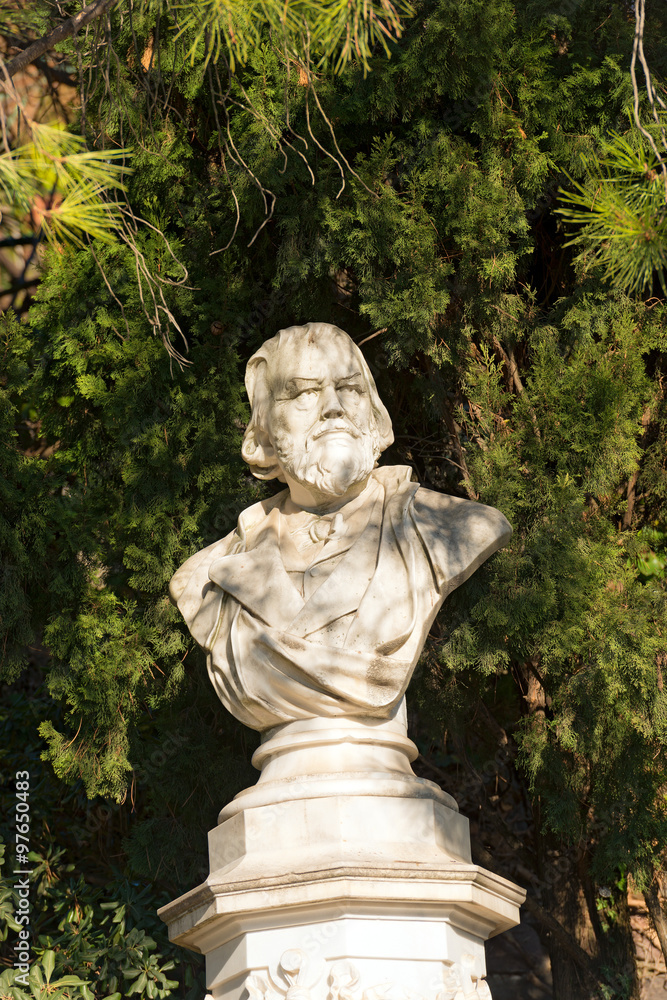 Doctor Franz Tappeiner - Merano Italy / Detail of the marble bust of the Doctor Franz Tappeiner (1816-1902), botanist and anthropologist in Merano, Bolzano, Trentino Alto Adige, Italy