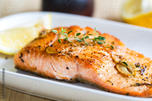 Grilled Salmon with garlic and herb