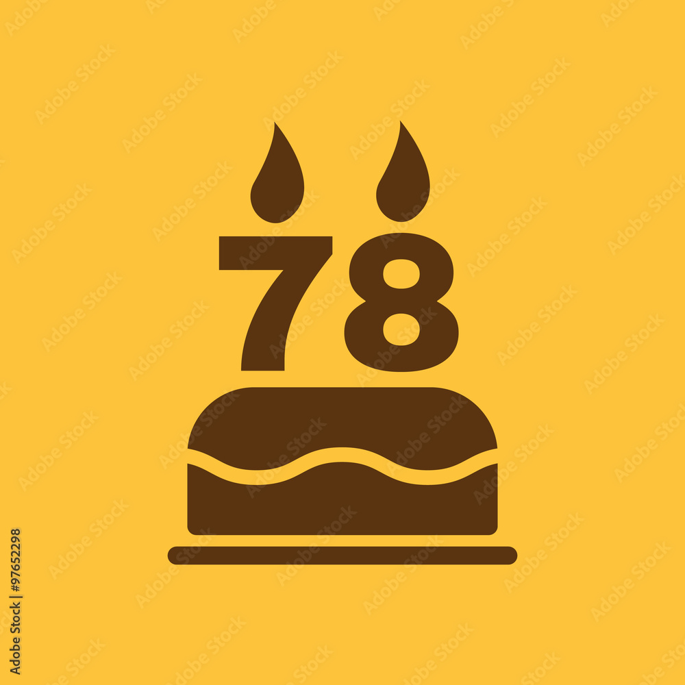 The birthday cake with candles in the form of number 78 icon. Birthday symbol. Flat The birthday cake with candles in the form of number 78 icon. Birthday symbol. Flat