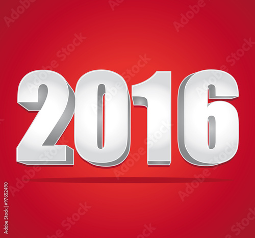 2016 New Year 3d  silver numbers on a red background.