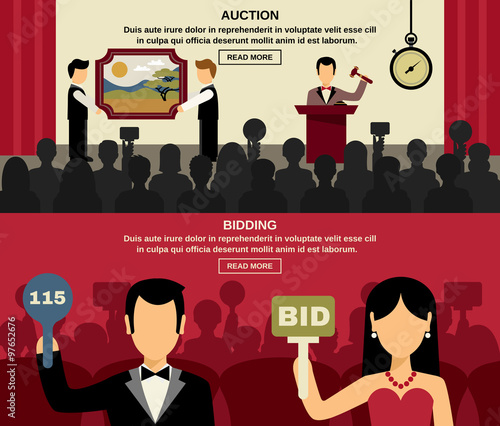 Auction And Bidding Banners Set 