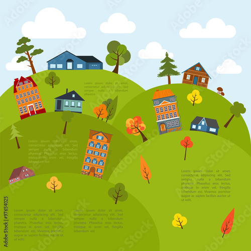 Cityscape conceptual graphic template. Urban, countryside, indus