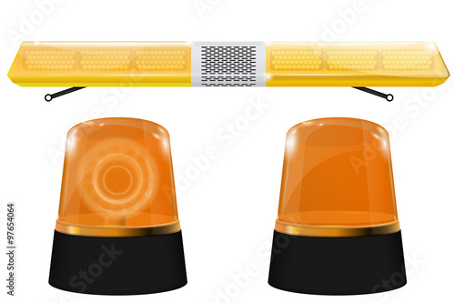 Emergency lights. Flashing Yellow warning siren.