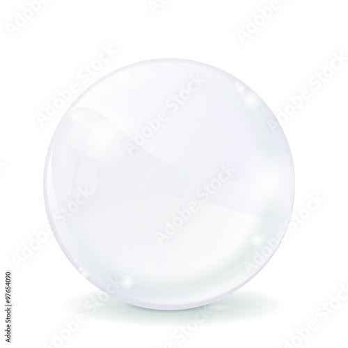 Glass sphere. White transparent glass ball.