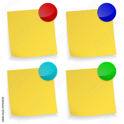 Yellow stick note. Set with colored magnet. 