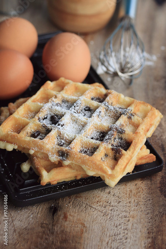 tasty waffle with cooking