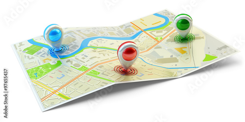 Tablou pe pânză Landmarks positions, location of points of interest, travel destination, gps and