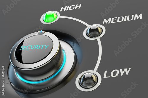 High level of security and safety gradation concept, computer firewall settings, web interface or app switch button photo