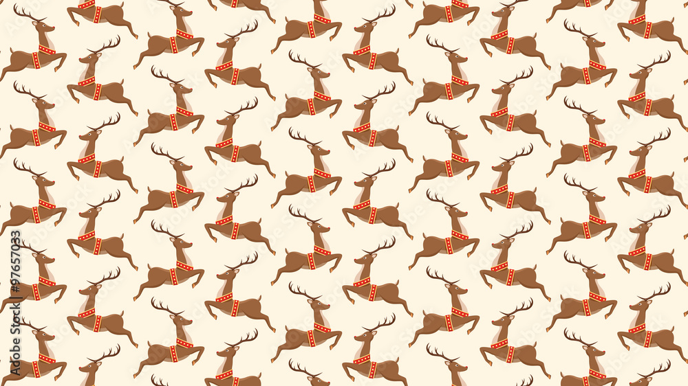 Seamless Christmas Pattern with Santa Reindeers Isolated on Beig
