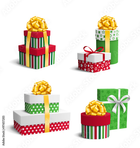 Set Collection of Colorful Celebration Christmas Gift Boxes with