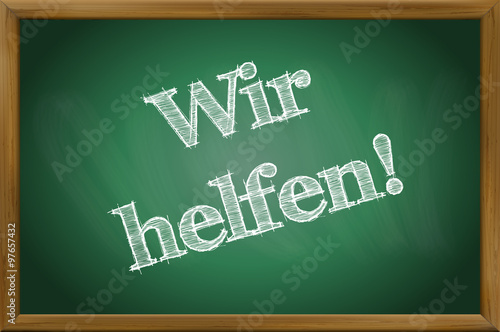 Flüchtlinge willkommen / Hilfe für Flüchtlinge / Kreideschrift auf Tafel