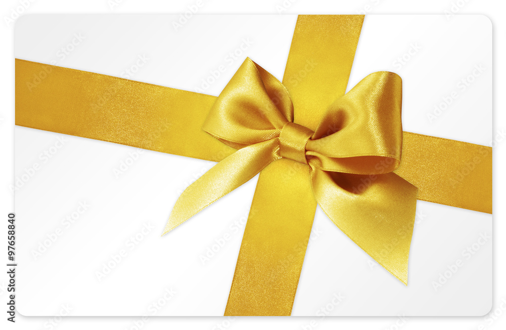 gift card with golden ribbon bow Isolated on white background gift card with golden ribbon bow Isolated on white background