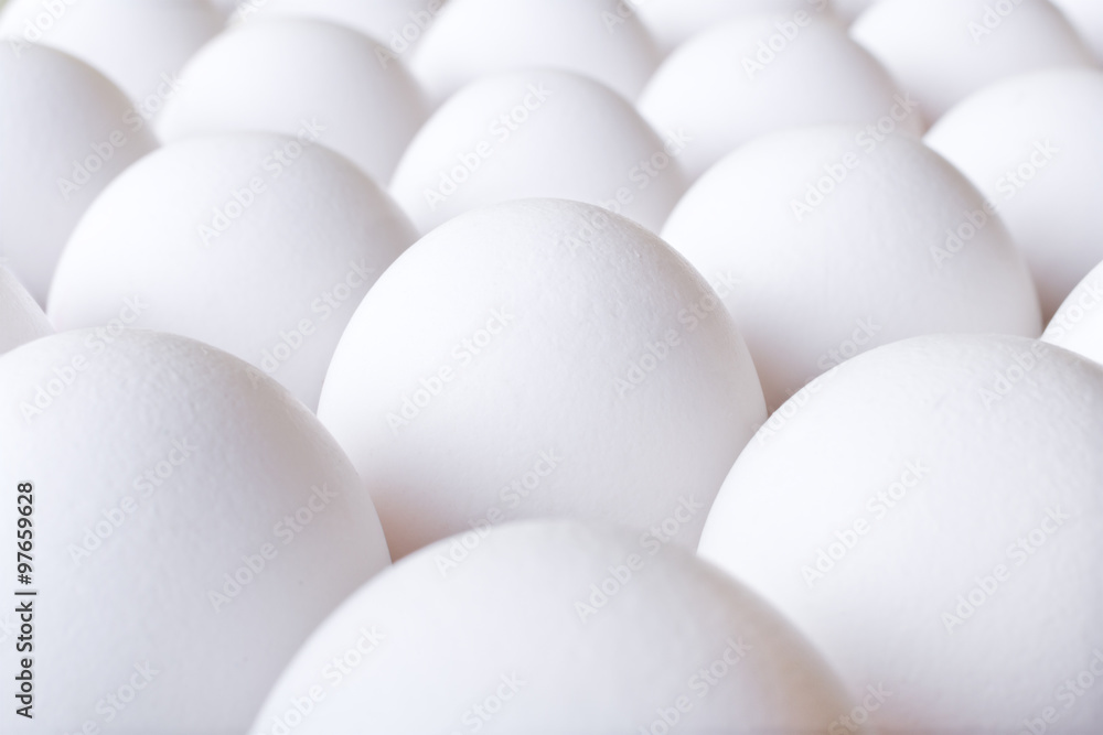 Background with many white fresh chicken eggs Background with many white fresh chicken eggs