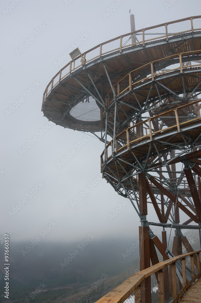 Dolni Morava, Czech Republic - 05 December 2015: Sky Walk. Opening of the new observation tower in Dolni Morava.At an altitude of 1116 meters above sea level. Its height is 55 meters.