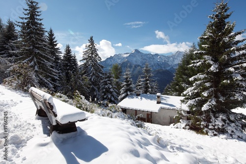 Winter landscape in Swiss Alps. Switzerland, ski resort