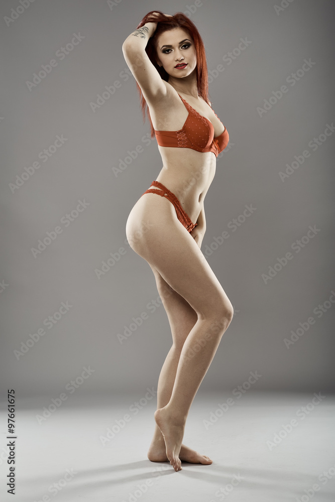 Lingerie model on gray Lingerie model on gray