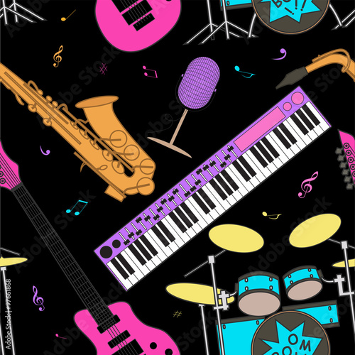 Musical instruments seamless pattern