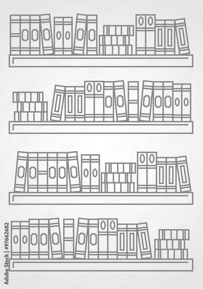 Outline book shelf ilustration with linear books